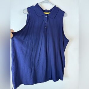 Woman Within Sleeveless Polo Shirt Navy‎ Blue 1X 22/24 NWOT Summer